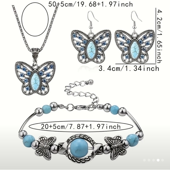 NWT Butterfly Jewelry Set - Necklace, Drop Hook Earrings & Bracelet - Picture 7 of 10